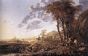 CUYP, Aelbert Evening Landscape with Horsemen and Shepherds dgj oil on canvas